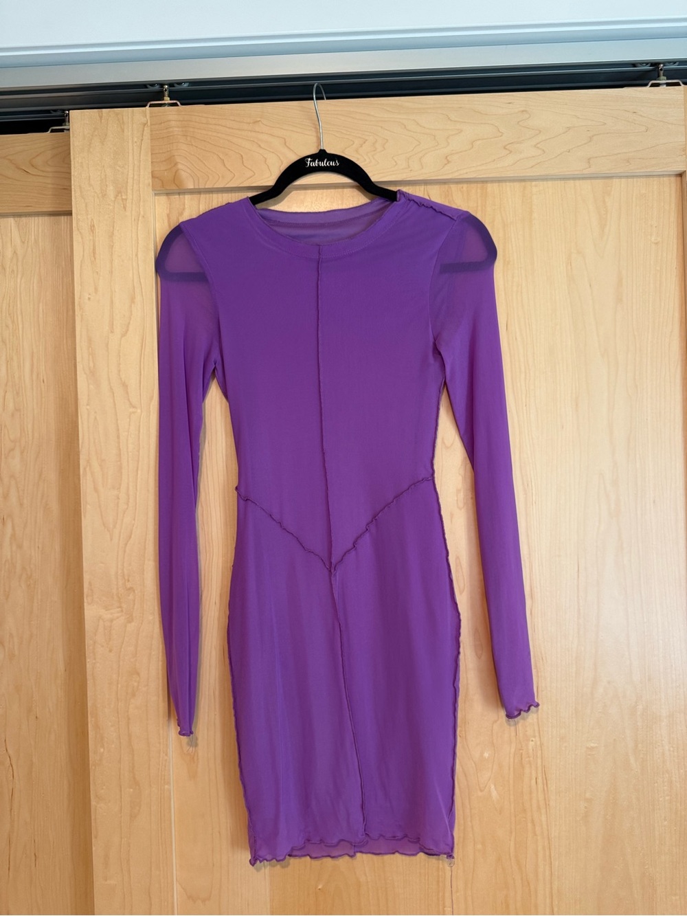 Purple Long-Sleeve Mesh Panel Mini Dress